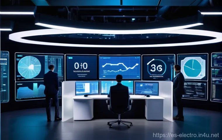 제어 시스템의 성능 측정 - **Prompt:** A visually stunning, futuristic control center. A diverse team of engineers, professiona...