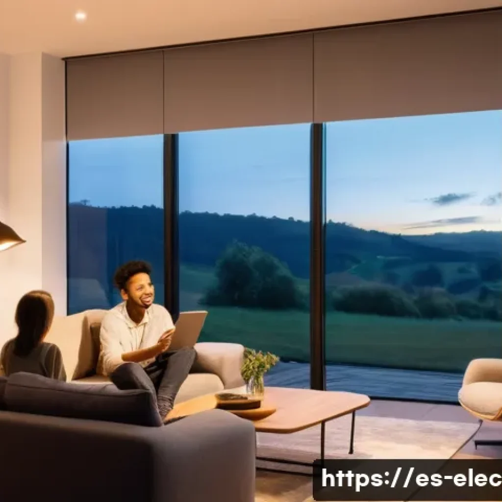 에너지 효율 최적화 - **Prompt:** A cozy, modern living room at dusk, bathed in warm, intelligent LED lighting. A family (...