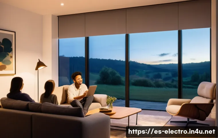 에너지 효율 최적화 - **Prompt:** A cozy, modern living room at dusk, bathed in warm, intelligent LED lighting. A family (...