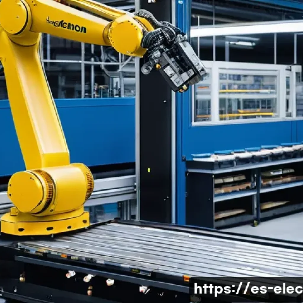 전기공학의 로봇 산업 응용 - A state-of-the-art advanced industrial robot arm equipped with multiple tactile, optical, and ultras...