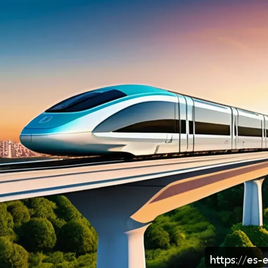 전기장과 자기장의 상호작용 - A futuristic high-speed maglev train gliding smoothly above elevated railway tracks in a bustling Sp...