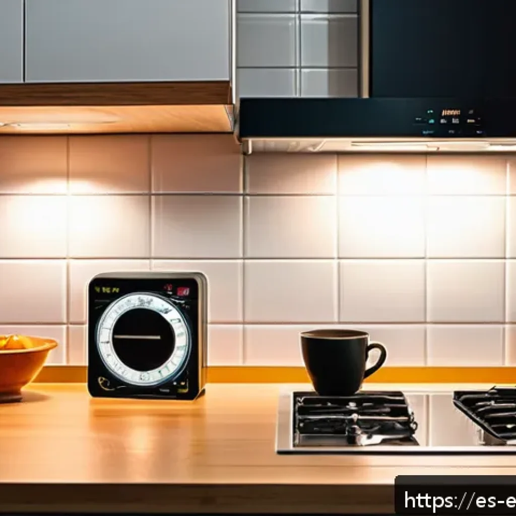 전력 계통 장애 분석 - A detailed scene inside a modern Spanish household kitchen showing subtle electrical issues: flicker...
