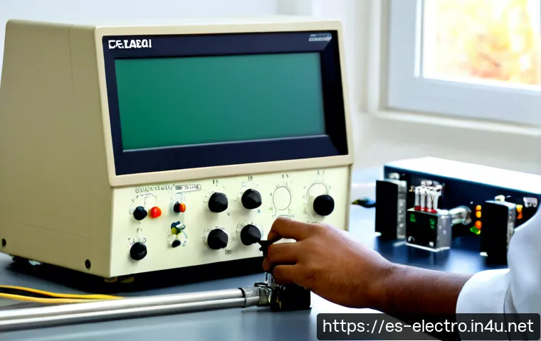 Home 17 임피던스 분석기 - Photorealistic electronics laboratory scene, a precision impedance analyzer with a clean blank displ...